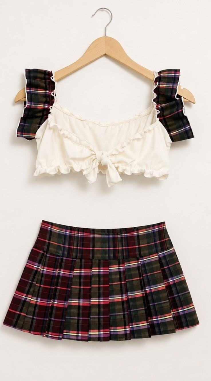 Mr. & Mrs. J Hollywood Sexy School Girl Costume Exotic Dancer S Plaid Skirt Top